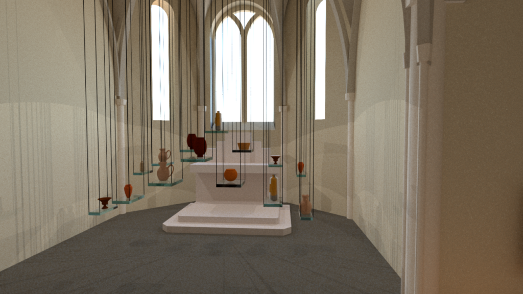 Au centre à la croisée du transept, l'espace d'exposition temporaire.