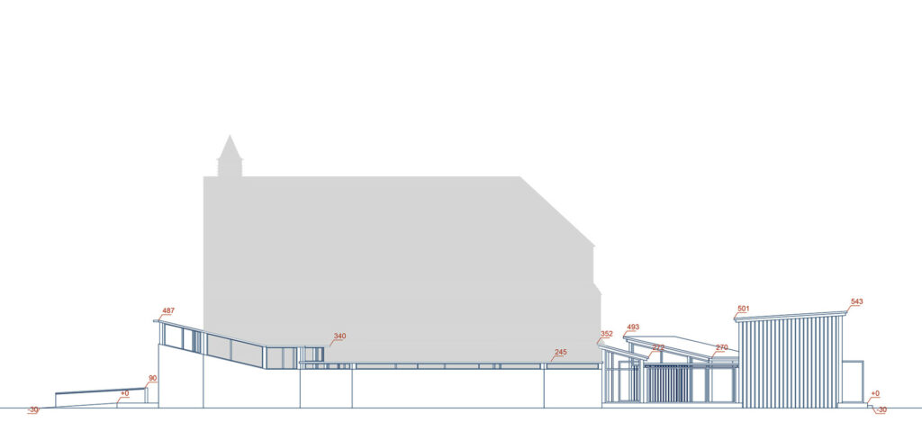 Élévation de l'extension architecturale le long de La Chapelle. Projet de Kevin Jouatel, École Duperré Paris.